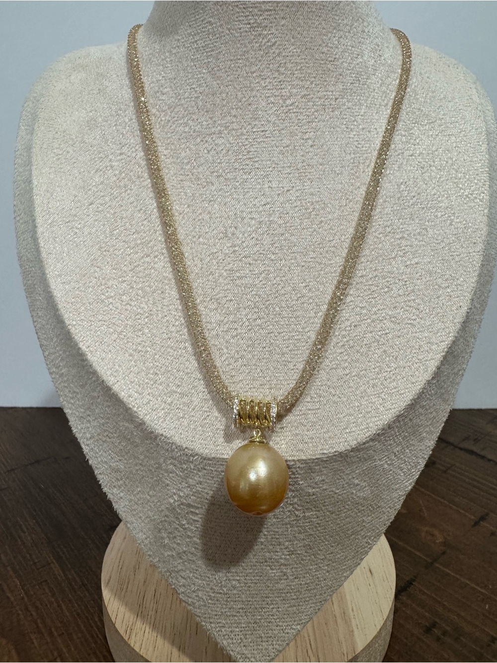 Natural Golden South Sea Pearl necklace in gold plated over silver setting